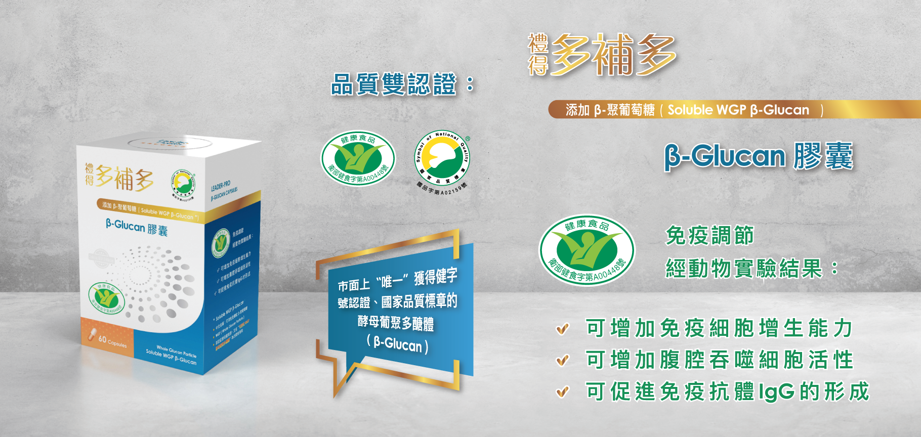 多補多β-Glucan膠囊 獲國家品質雙認證
